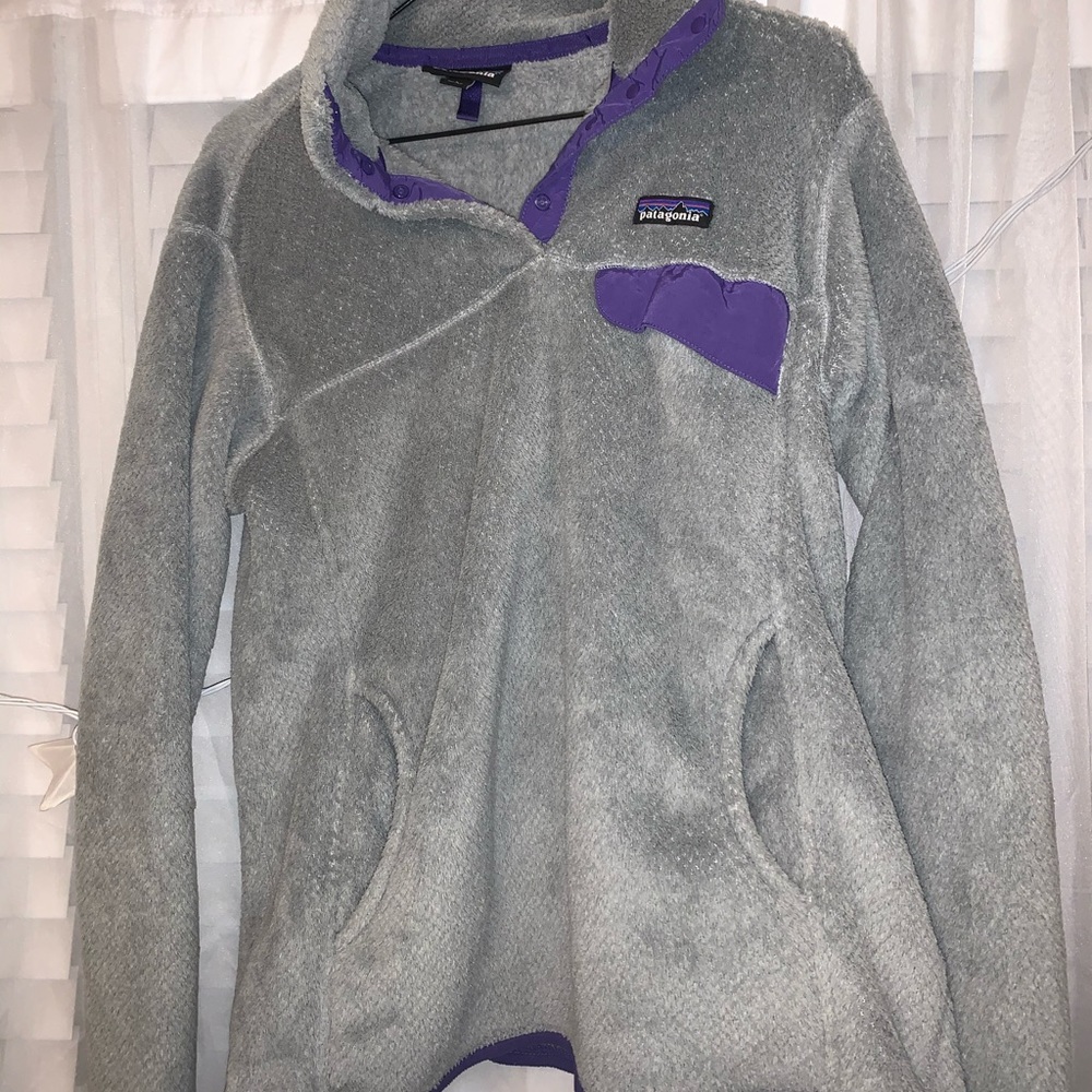 PATAGONIA GRAY PURPLE SNAP T FLEECE PULLOVER L